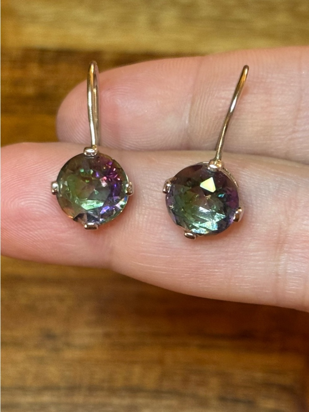 Mystic Topaz Sterling Round Drop Earrings - Picture 3 of 15